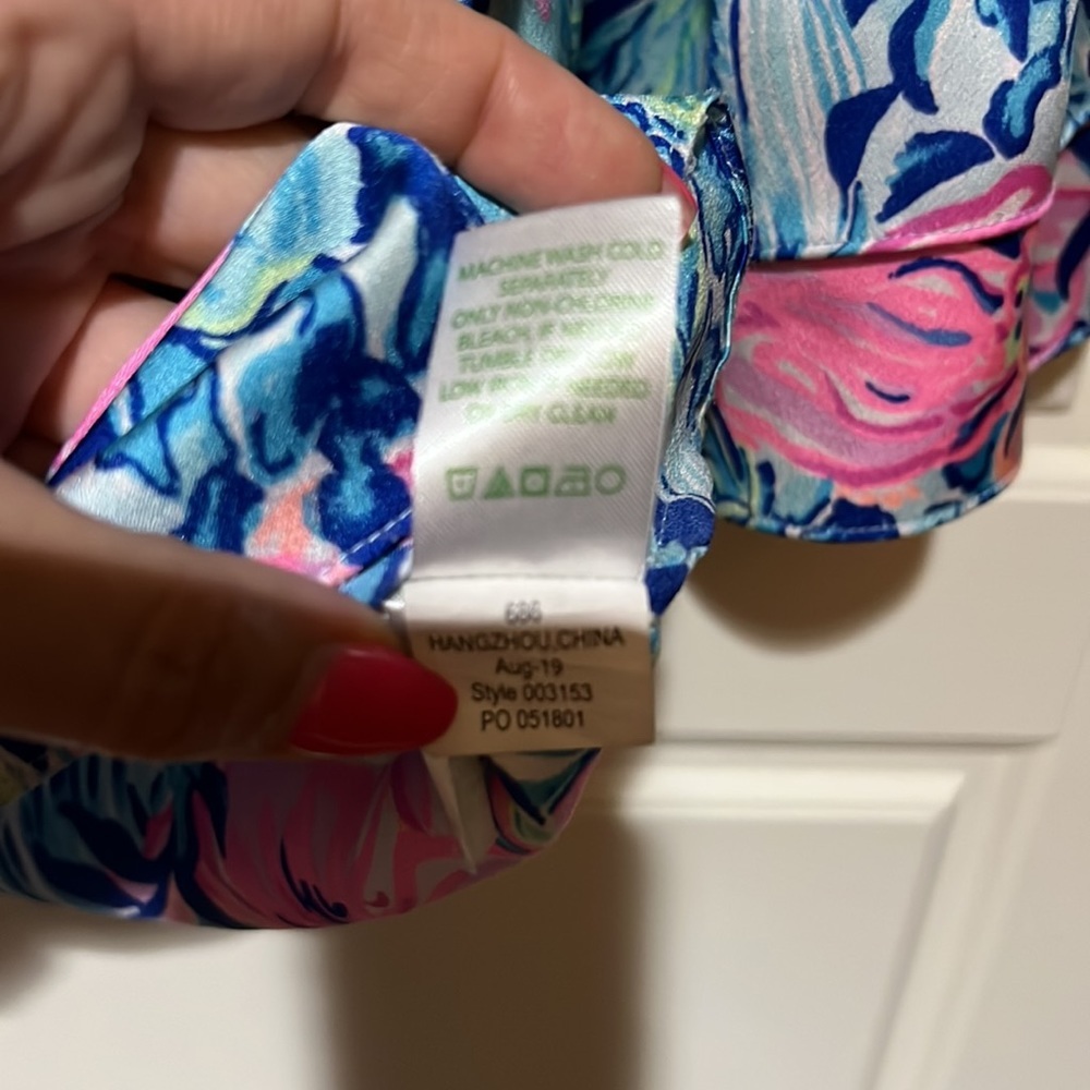 Lilly Pulitzer Christie Top Lapis Lazuli Sz Xl blue pink ruffle sleeve - Picture 6 of 6
